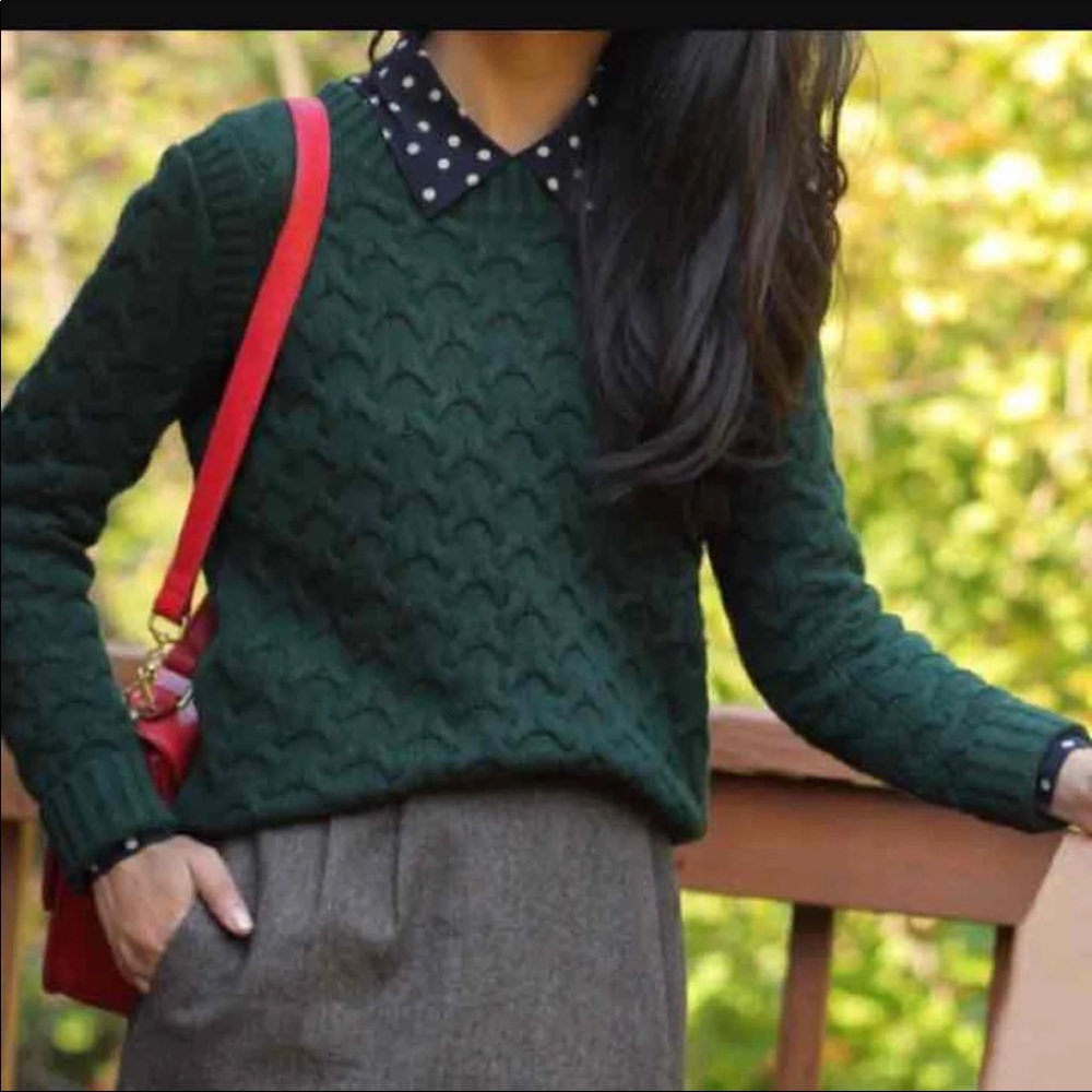 J Crew Honeycomb Forest Green Crew Neck Sweater Size XXS